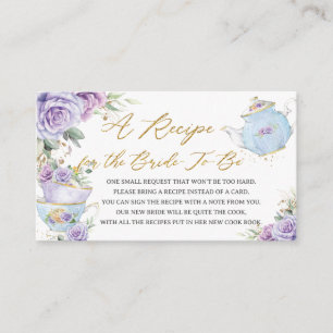 Purple Floral Tea Party Recipe for Bride to Be  Enclosure Card
