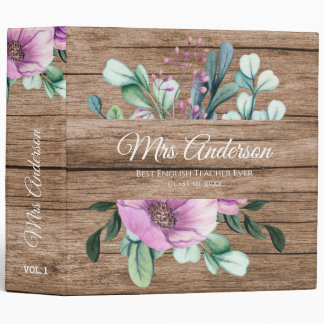 Purple Floral TEACHER Gift - Add Name Class Year Binder
