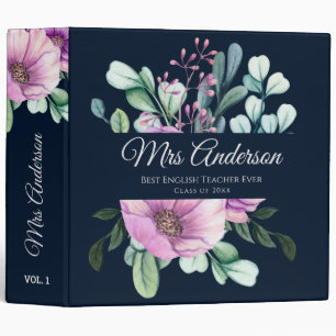 Purple Floral TEACHER Gift - Add Name Class Year Binder