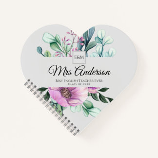 Purple Floral TEACHER Gift - Add Name Class Year Notebook