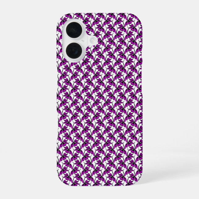 Purple floral tendril pattern iPhone 16 case (Back)