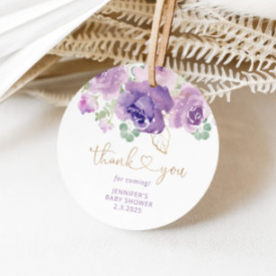 Purple floral thank you baby shower favour tags