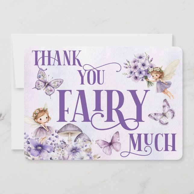Purple Floral Thank You Fairy Much Card (Front)
