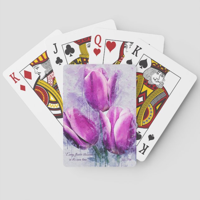 Purple Floral Tulip Playing Cards (Back)