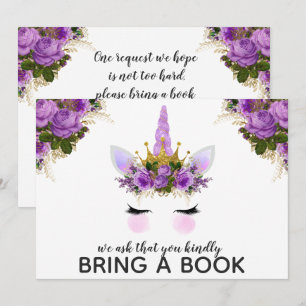 Purple Floral Unicorn Princess Bring A Book Invitation