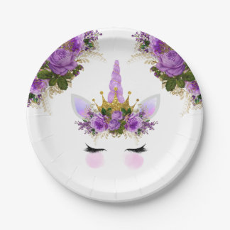 Purple Floral Unicorn Princess Paper Plate