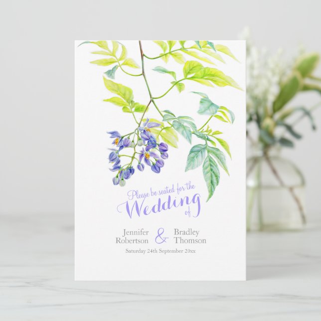 Purple floral vine flowers watercolor wedding program (Standing Front)