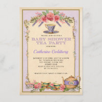 Purple Floral Vintage Baby Tea Party Invitation de