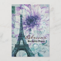 purple floral Vintage Paris Eiffel Tower