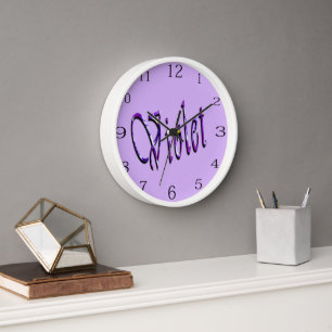 Purple Floral Violet Name,  Clock