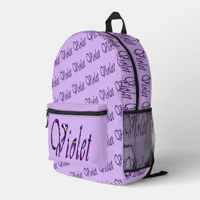 Purple Floral Violet Name,  Printed Backpack (Back Corner Right)
