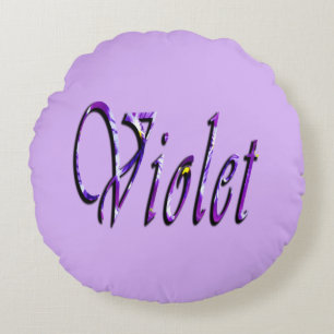 Purple Floral Violet Name, Round Pillow