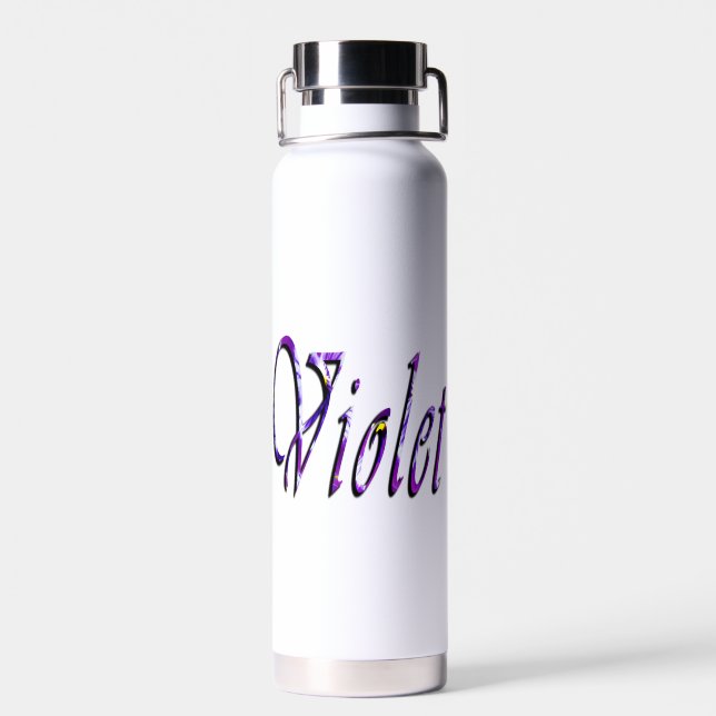 Purple Floral Violet Name, Water Bottle (Back)