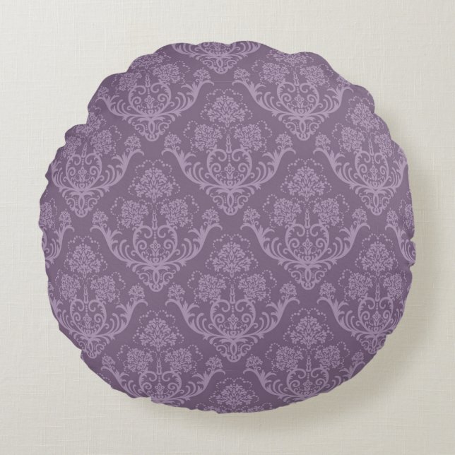 Purple floral wallpaper round pillow (Front)