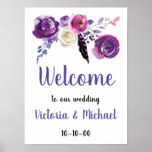 Purple Floral Watercolor Boho Welcome Poster