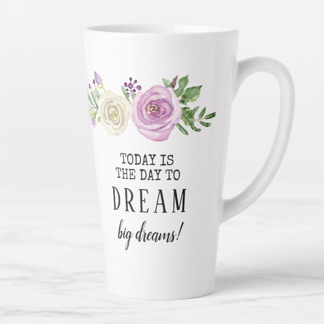 Purple Floral Watercolor Dream Big Dreams Latte Mug (Right)