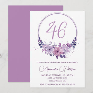  Purple Floral Watercolor Elegant 46th birthday Invitation