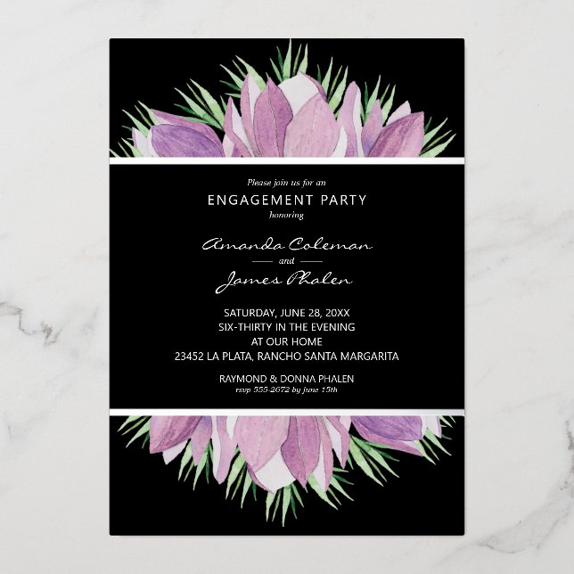 Purple Floral Watercolor Engagement Party Invites (Front)