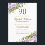 Purple Floral Watercolor Gold 90th Birthday Invitation<br><div class="desc">More elegant floral Invitations in the Little Bayleigh Store!</div>