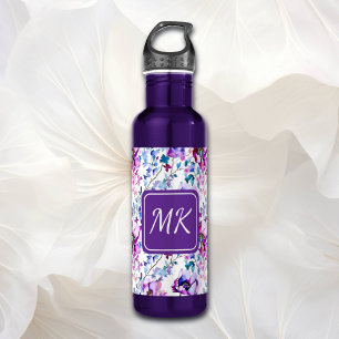 Purple Floral Watercolor Monogrammed 710 Ml Water Bottle