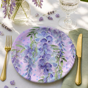 Purple Floral Watercolor Paper Plate