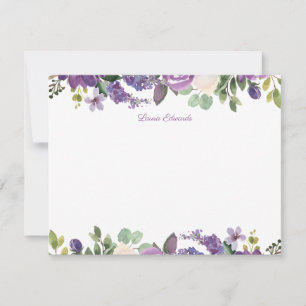 Purple Floral Watercolor Personalized Stationery Card