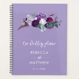 Purple Floral Watercolor Script Wedding Couples Planner