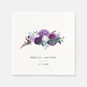 Purple Floral Watercolor Script Wedding Paper Napkin