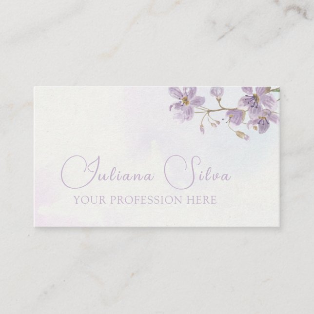 Purple Floral Watercolor Style Business Card (Front)