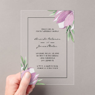 Purple Floral Watercolor Wedding  Acrylic Invitations