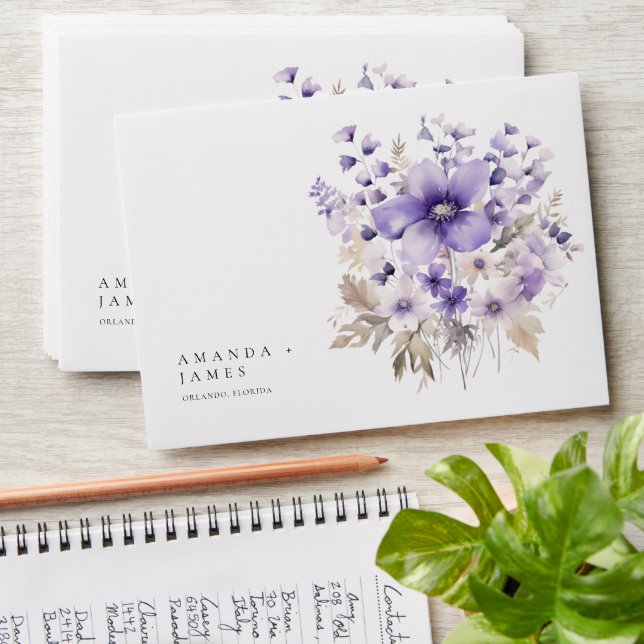 Purple Floral Watercolor Wedding Envelope (Stacked)