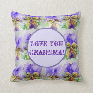 Purple Floral Watercolour Love You Grandma Cushion