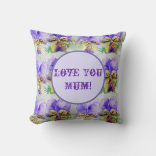 Purple Floral Watercolour Love You Mum Cushion