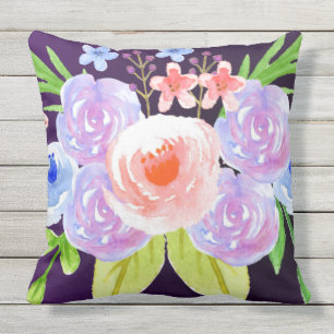 Purple Floral Watercolour Pretty Flowers Outdoor Pillow