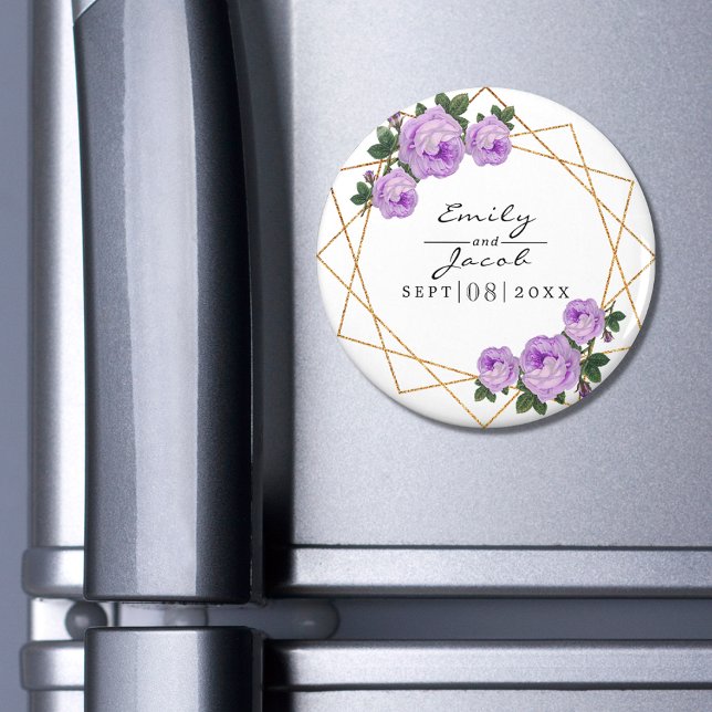 Purple Floral Wed Elegant Gold Glitter Geometric Magnet (Creator Uploaded)