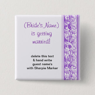 Purple Floral Wedding Bridal Shower Name Pins