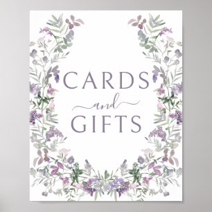 Purple Floral Wedding Cards and Gifts Sign Poster