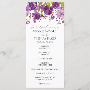 Purple Floral Wedding Ceremony Program