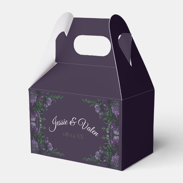 Purple Floral Wedding Favor Box (Front Side)
