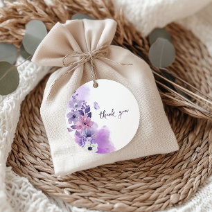 Purple Floral Wedding Favour Tag