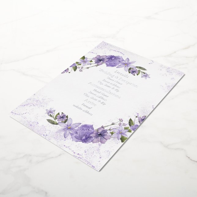 Purple Floral Wedding Foil Detail Card (Rotated)