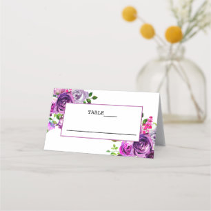 Purple Floral Wedding Folded Place card