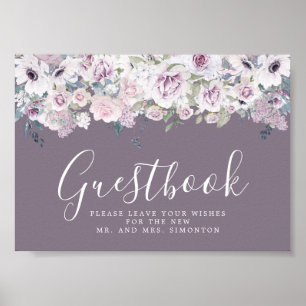 Purple Floral Wedding Guestbook Sign