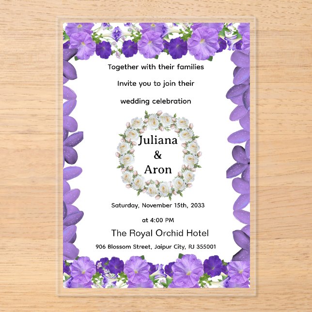 Purple Floral Wedding Invitation – Elegant Garden  (Front)