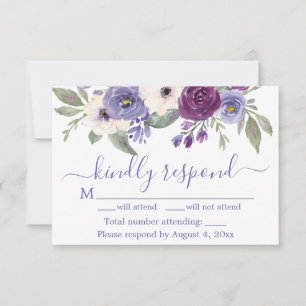 Purple Floral Wedding Invitation RSVP Card