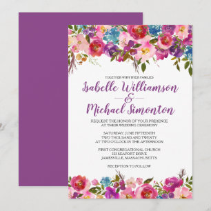Purple Floral Wedding Invitation Template
