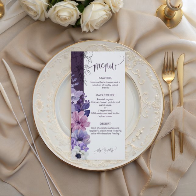 Purple Floral Wedding Menu Card (Créateur téléchargé)
