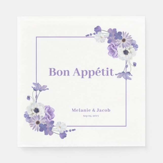 Purple Floral Wedding Napkin (Front)