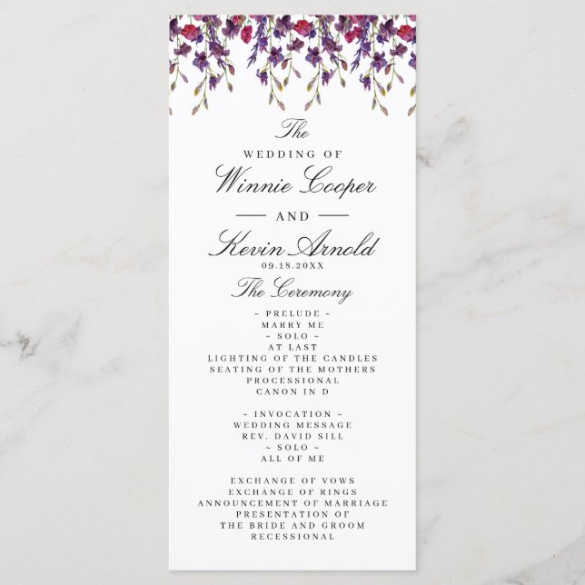 Purple Floral Wedding Program (Front)
