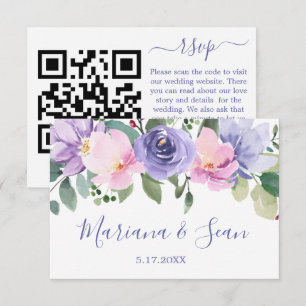 Purple Floral Wedding QR Code Response Card